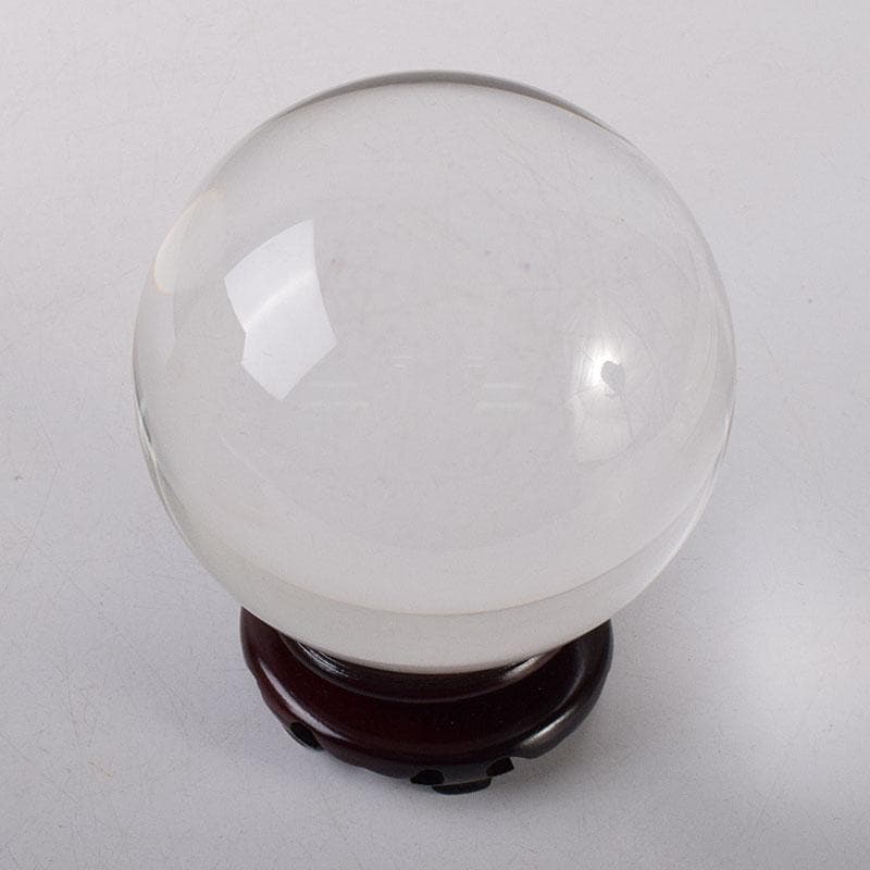 石英水晶体　阿字観本尊　寶玉　水晶玉　唐木台・仕覆付　共箱　C　8105