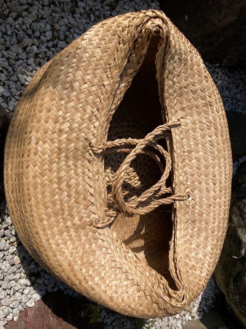 特大　手編みまんまる　天然素材の円筒形バスケット