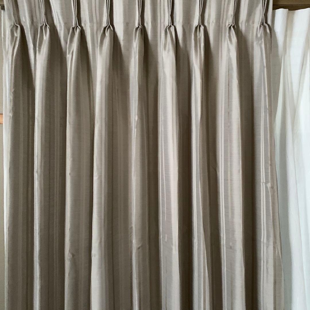 【超美品】ケユカオーダーカーテン　ドレープカーテン2枚　レースカーテン2枚