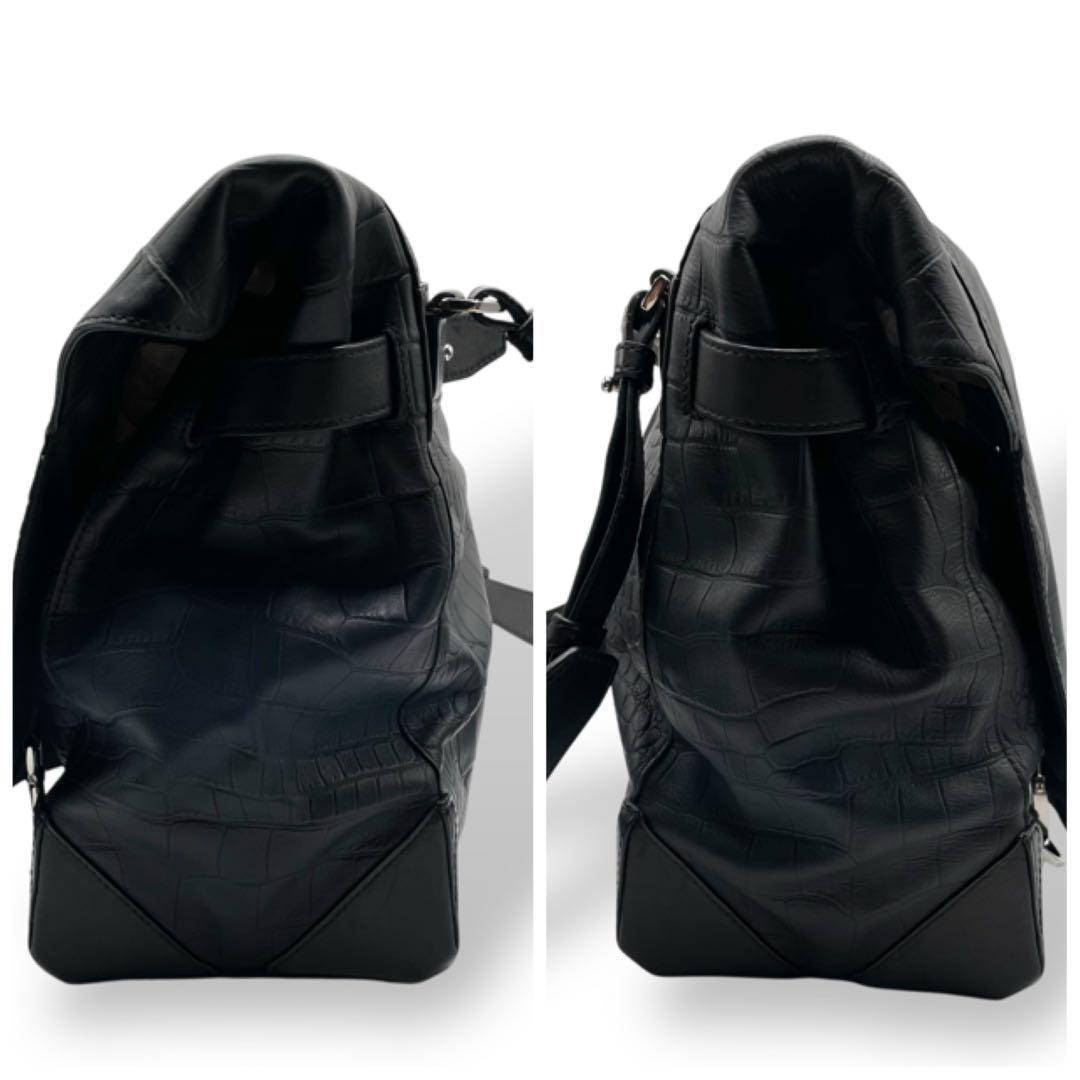 超希少 アレキサンダーワン★クロコ型押し メッセンジャーバッグ レザー ブラック