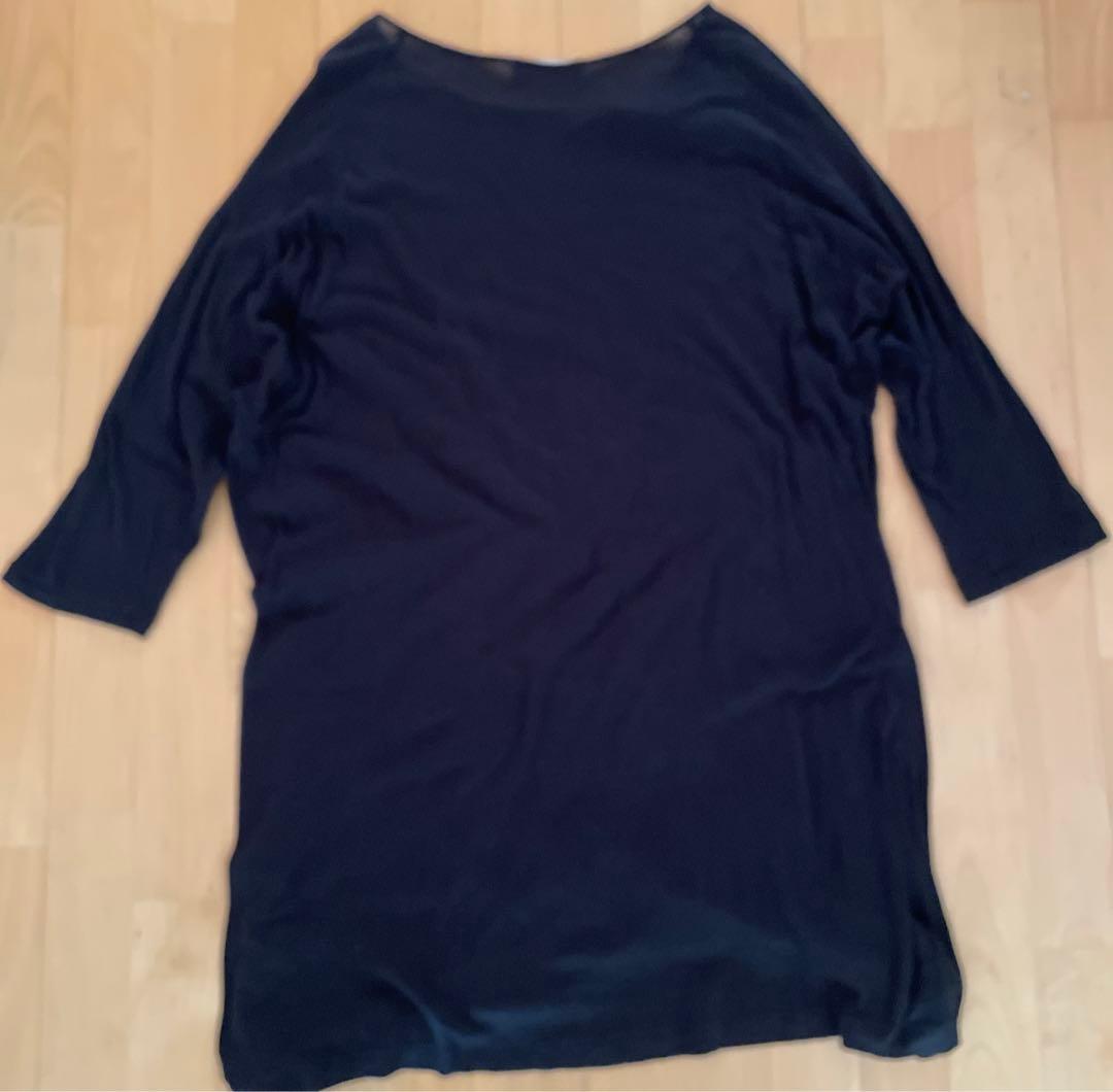 ミナペルホネン　黒カットソーシャーリングチュニックワンピース38