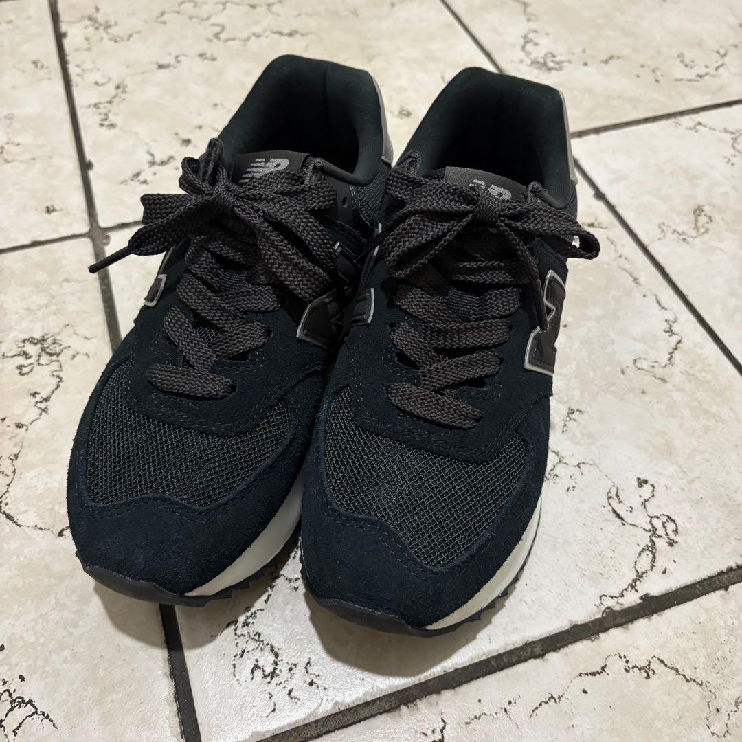 【美品】New Balance 574 ブラック 厚底スニーカー