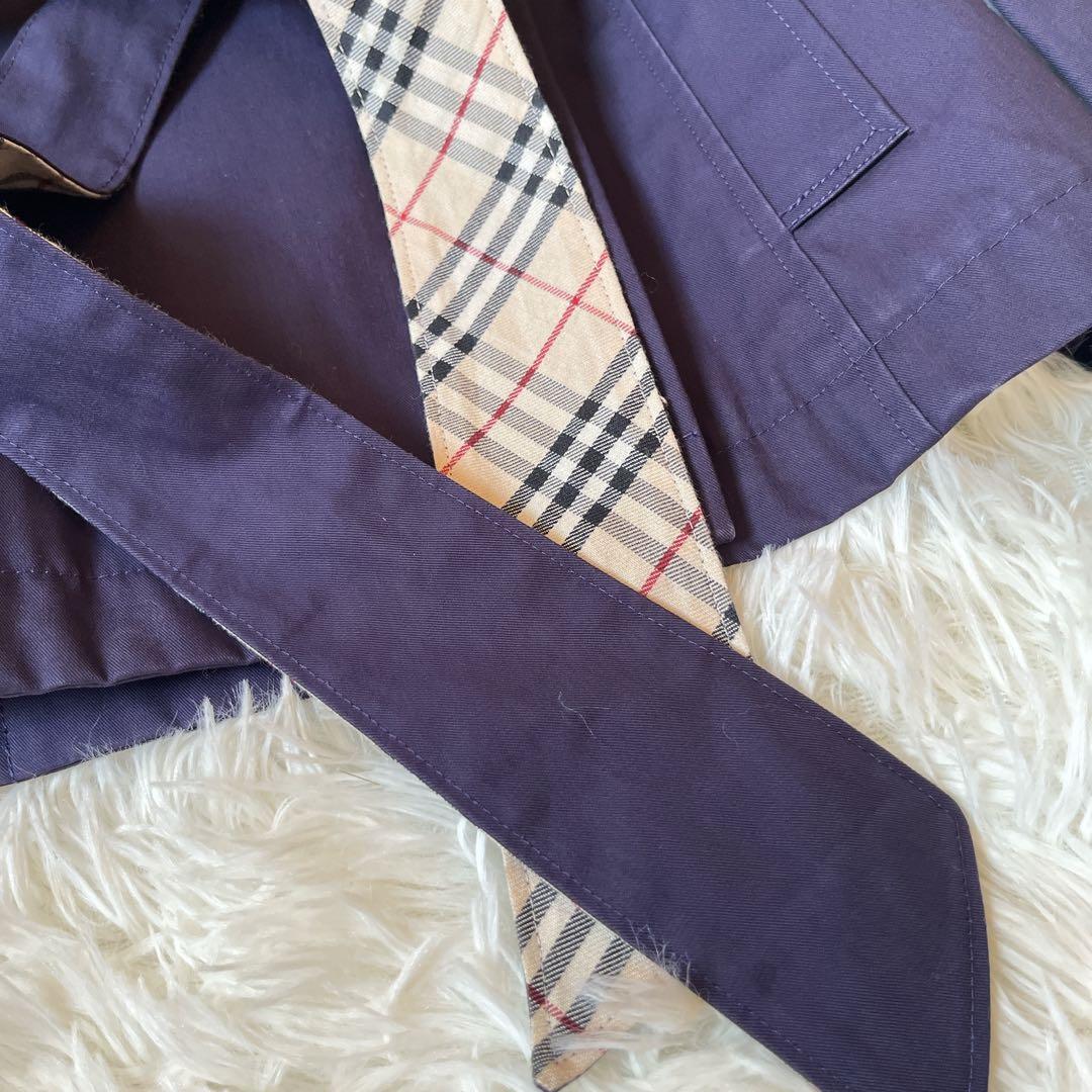 極美品　バーバリー　ハーフトレンチコート　ノバチェック　ベルト　ネイビー