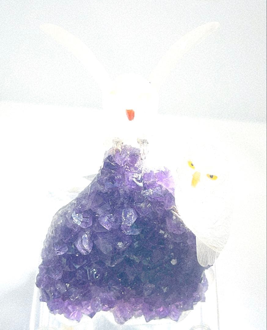 フクロウ 2羽　アメジスト原石台座置物 ブラジル産　NO25-2367