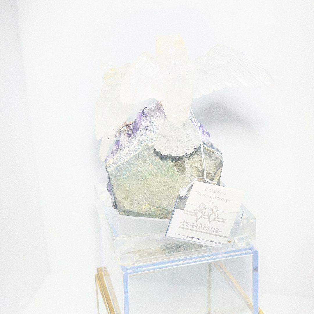 フクロウ 2羽　アメジスト原石台座置物 ブラジル産　NO25-2367