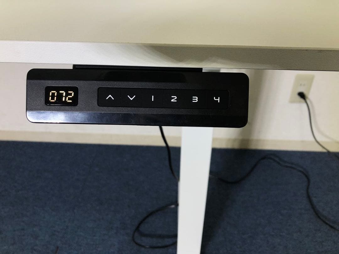 電動昇降デスク W140ホワイト 静音設計 高さメモリ機能4段階左右収納フック付