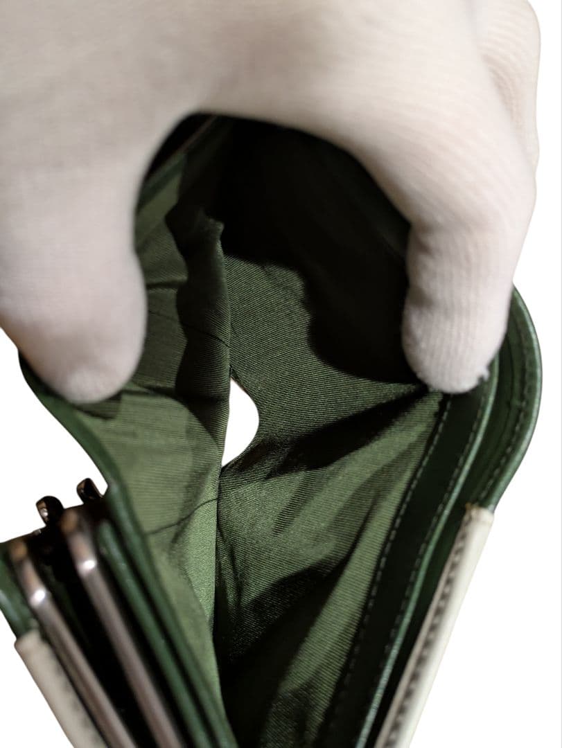 【未使用】アニエスベー　二つ折り　財布　がま口　グリーン　グレー　バイカラー