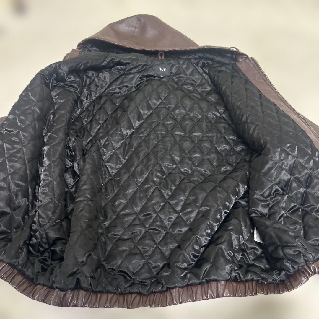【美品】HUF ハフ フェイクレザー プラントリーフ パーカー ブルゾン XL