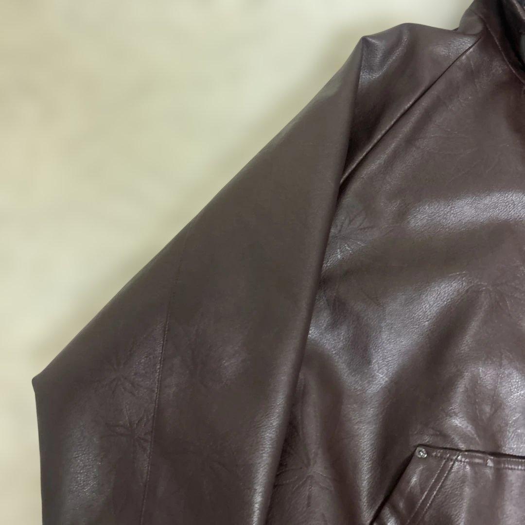【美品】HUF ハフ フェイクレザー プラントリーフ パーカー ブルゾン XL