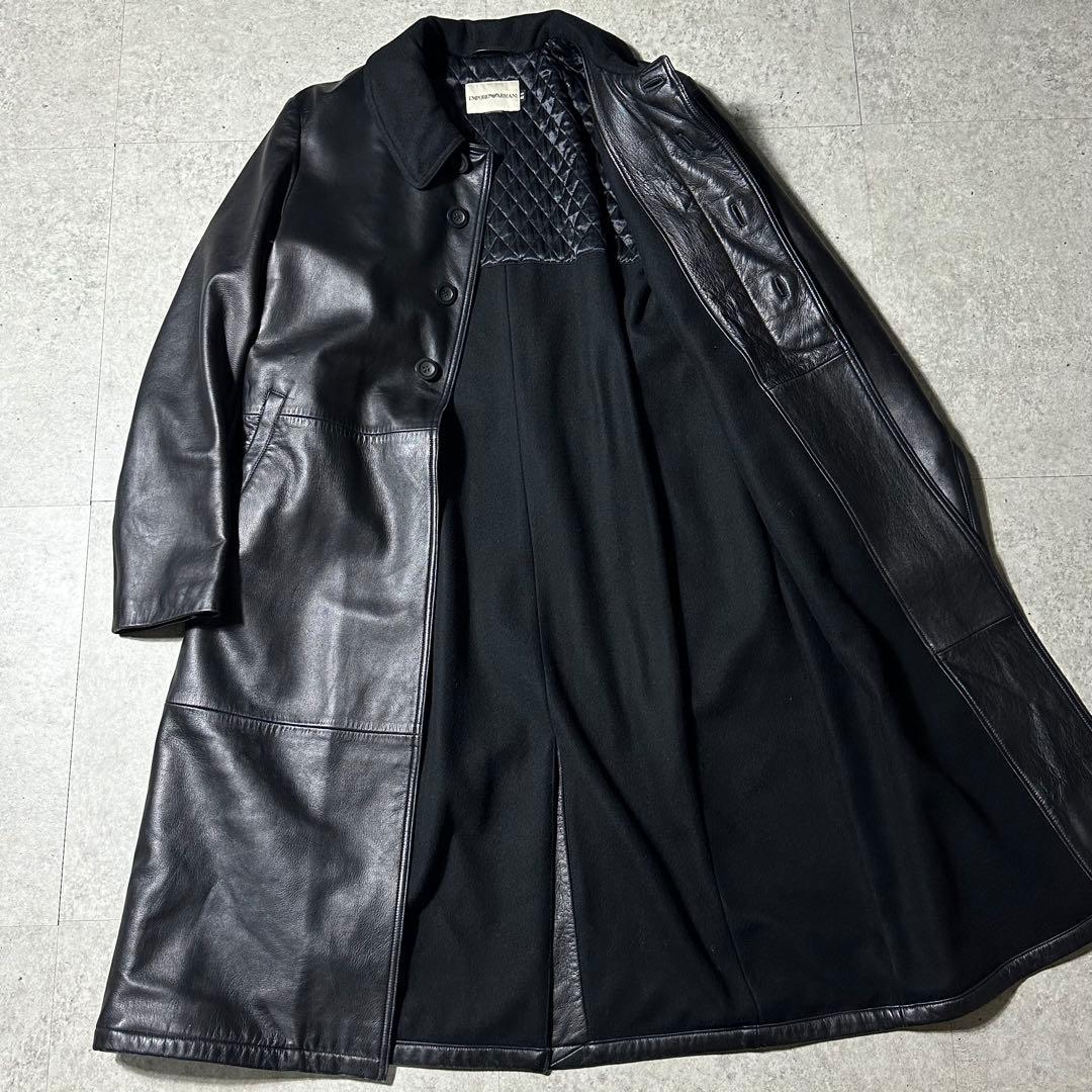 V*e様 希少 美品 EMPORIO ARMANI 羊革 ロングコート黒 レザー