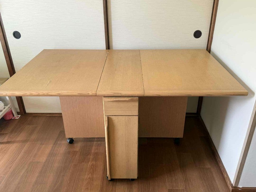 折りたたみダイニングテーブル 引き出し付き キャスター付き 引き取り限定