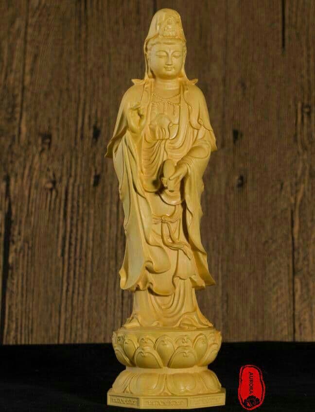 観世音菩薩*仏像*招財開運*置物*客間の飾り*彫刻*黄楊木*精密細工5