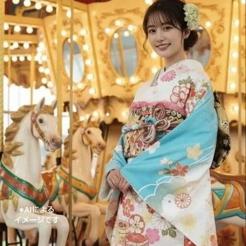 セール中！　367.可愛い振袖7点セット　正絹　フルセット　成人式