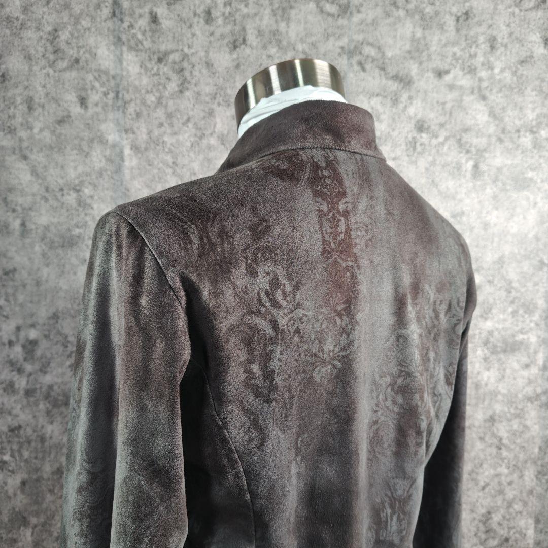 ​美品 シェラック 総柄 スエード調 ストレッチ シャツ グレー 46M 日本製
