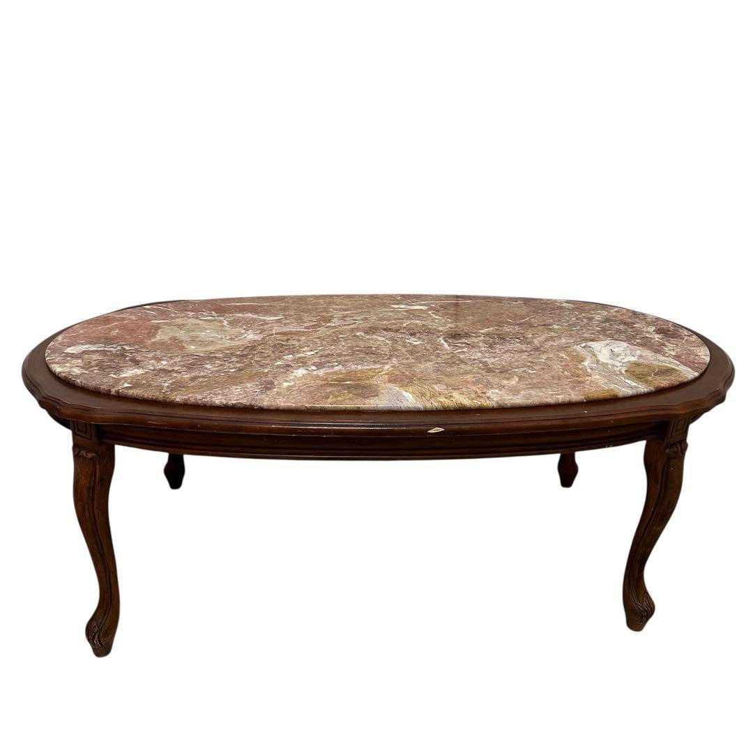 センターテーブル　木製　ロココ調　大理石天板　猫足　アンティーク