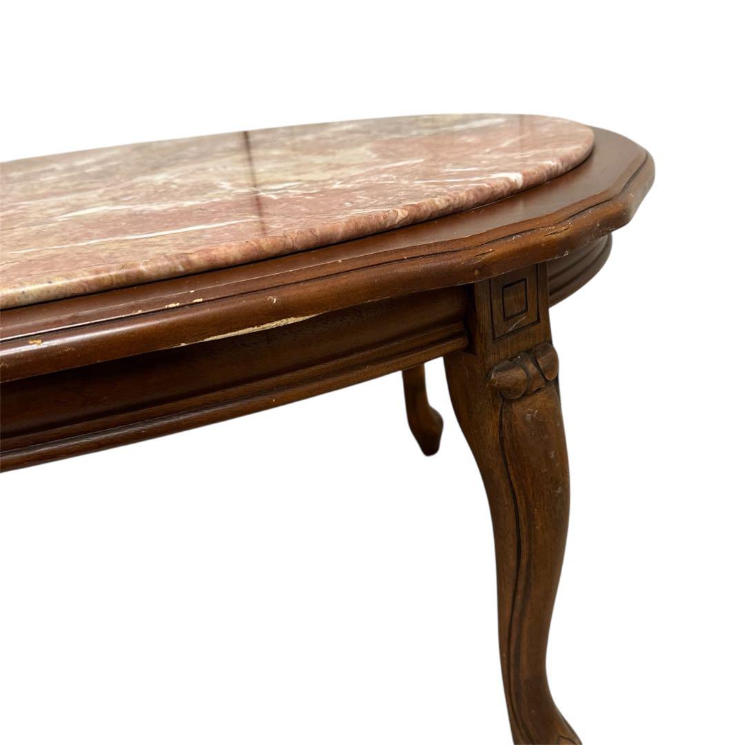 センターテーブル　木製　ロココ調　大理石天板　猫足　アンティーク