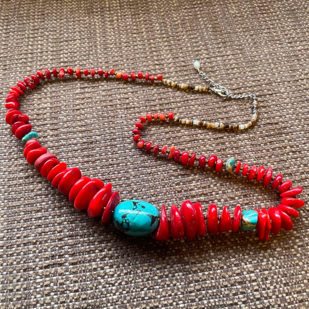 Y*i様 ナバホ ターコイズ コーラル ネックレス 珊瑚 トルコ石 インディアン
