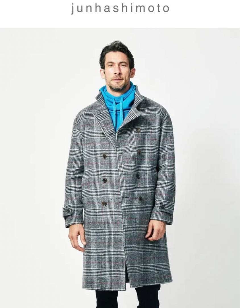 junhashimoto チェック柄オーバーベルテッドコート　サイズ３