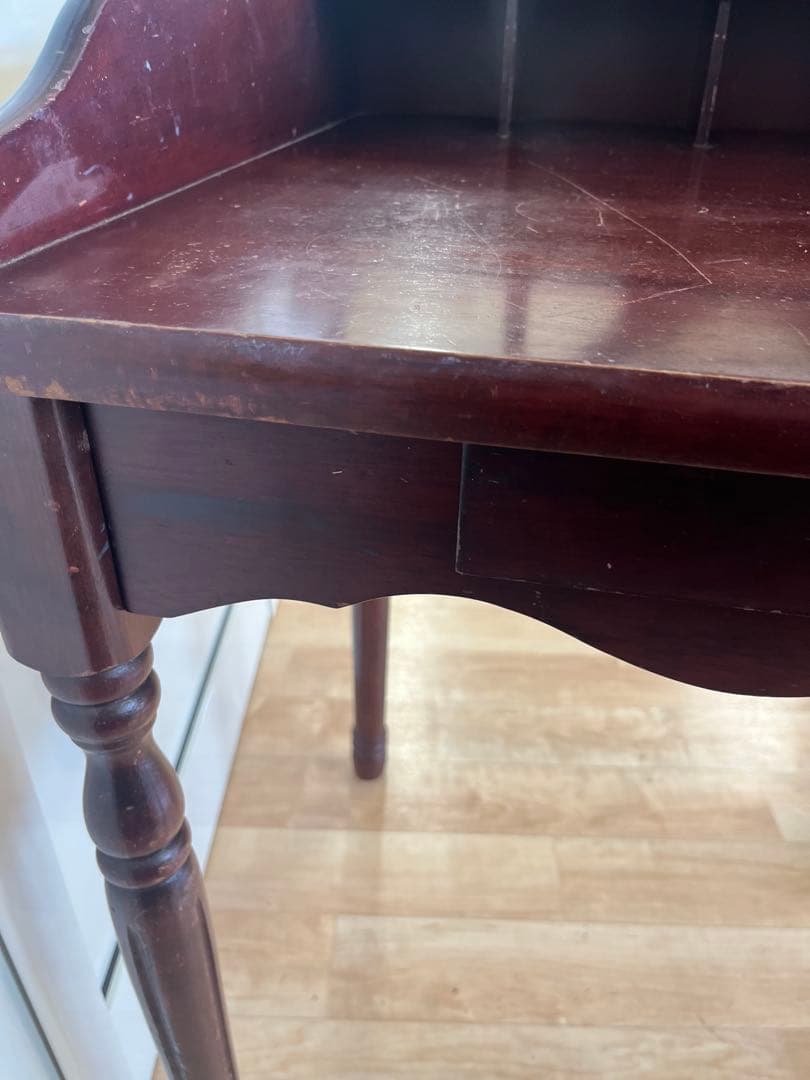 ヴィンテージ　ダークレッド 木製ドレッサー　鏡台　椅子なし　アンティーク