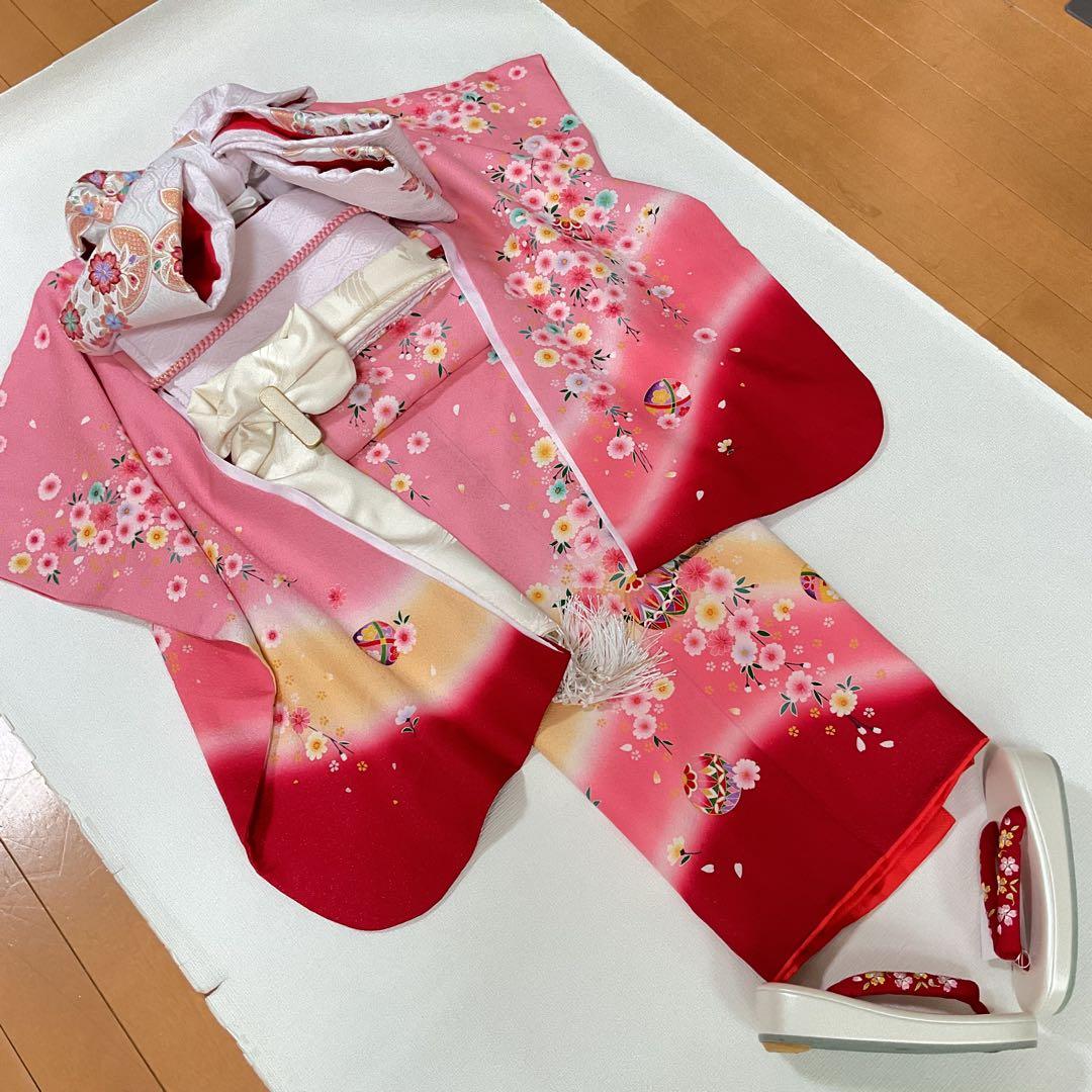 アリエルNo.43 -B 七五三　7歳 正絹着物セット　　ピンク