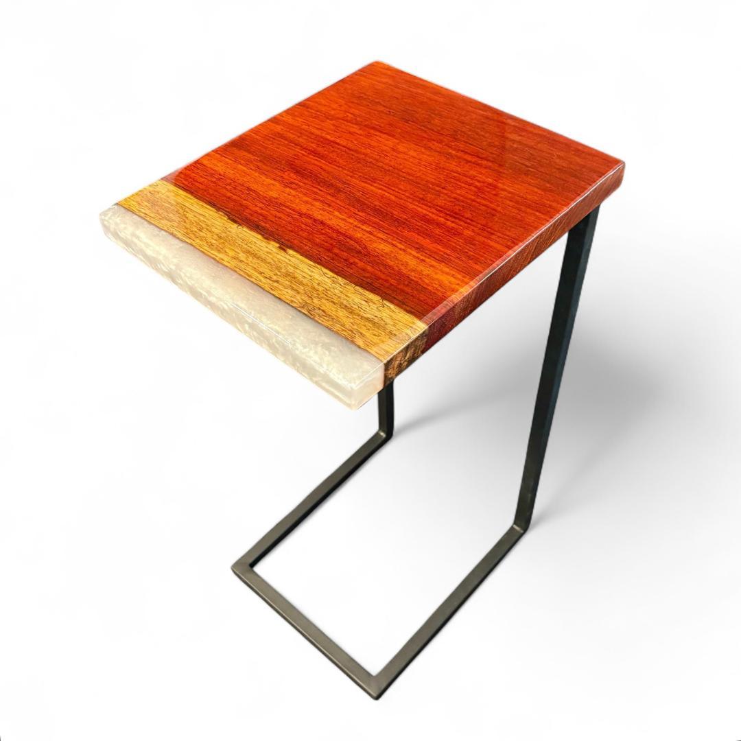 サイドテーブル アイアン 無垢材 木製 一枚板 コの字 アンティーク ベッド