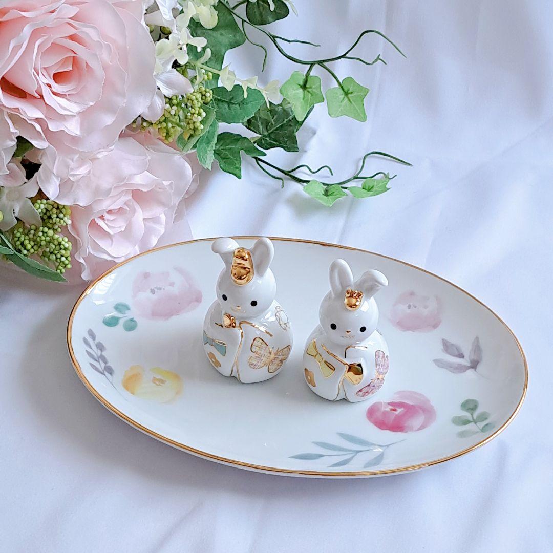 うさぎ雛　陶器　ポーセラーツ　ハンドメイド　金彩　桃の節句　雛　人形　日本