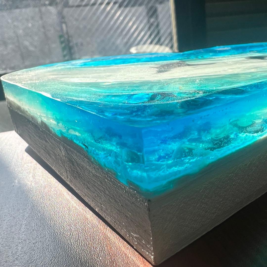 【波紋アート】ハート型／マンタの遊泳／オーシャンオブジェ／壁掛け