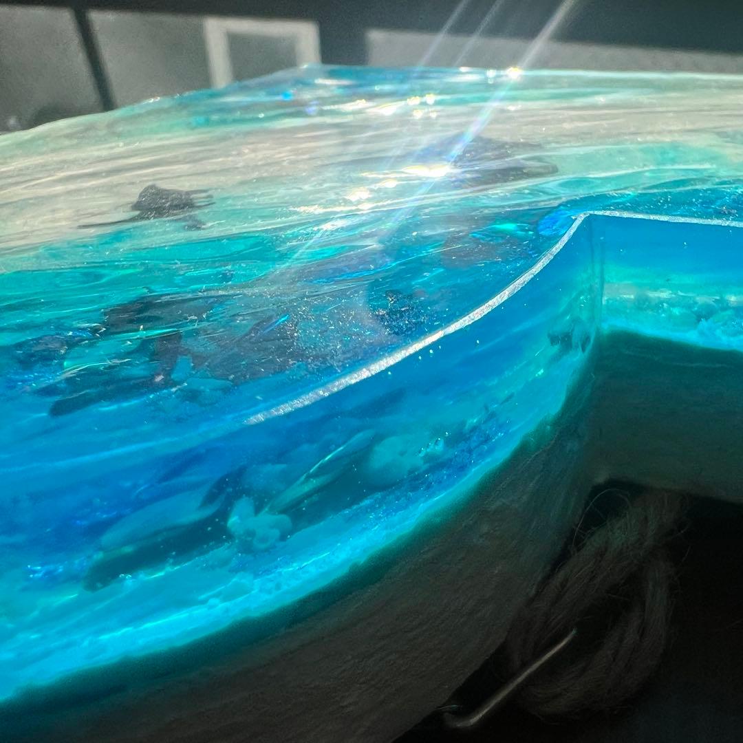 【波紋アート】ハート型／マンタの遊泳／オーシャンオブジェ／壁掛け