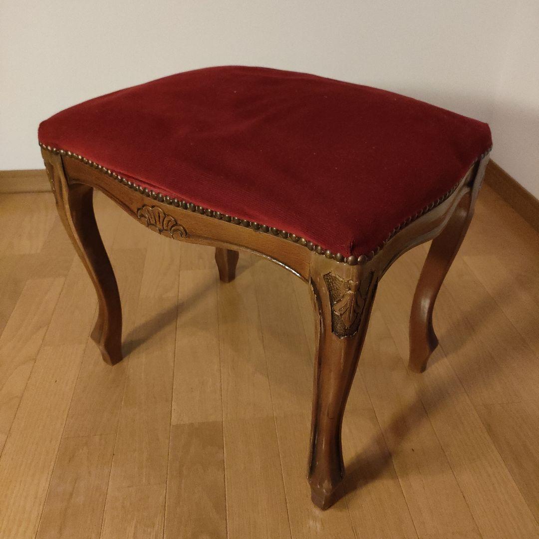 スツール レッド 猫脚 木製 オットマン アンティーク家具 レトロ ②