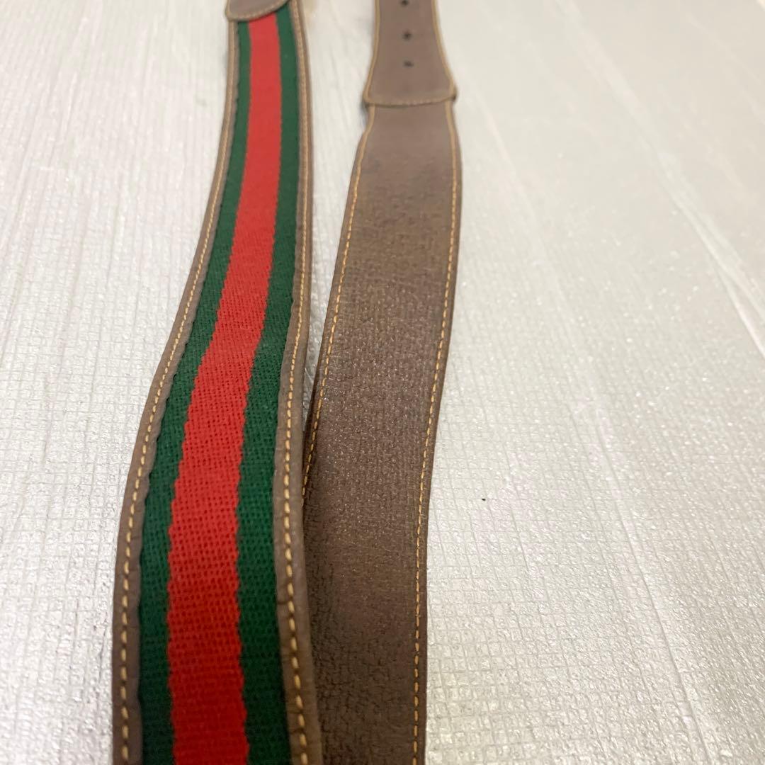 美品GUCCI グッチ　ベルト　シェリーライン　キャンバス　レザー　GGバックル