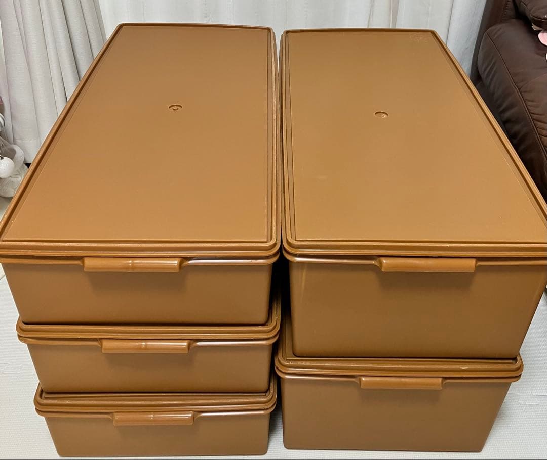 タッパーウェア スーパーケースブラウン 衣類収納ボックス 5個セット廃盤品