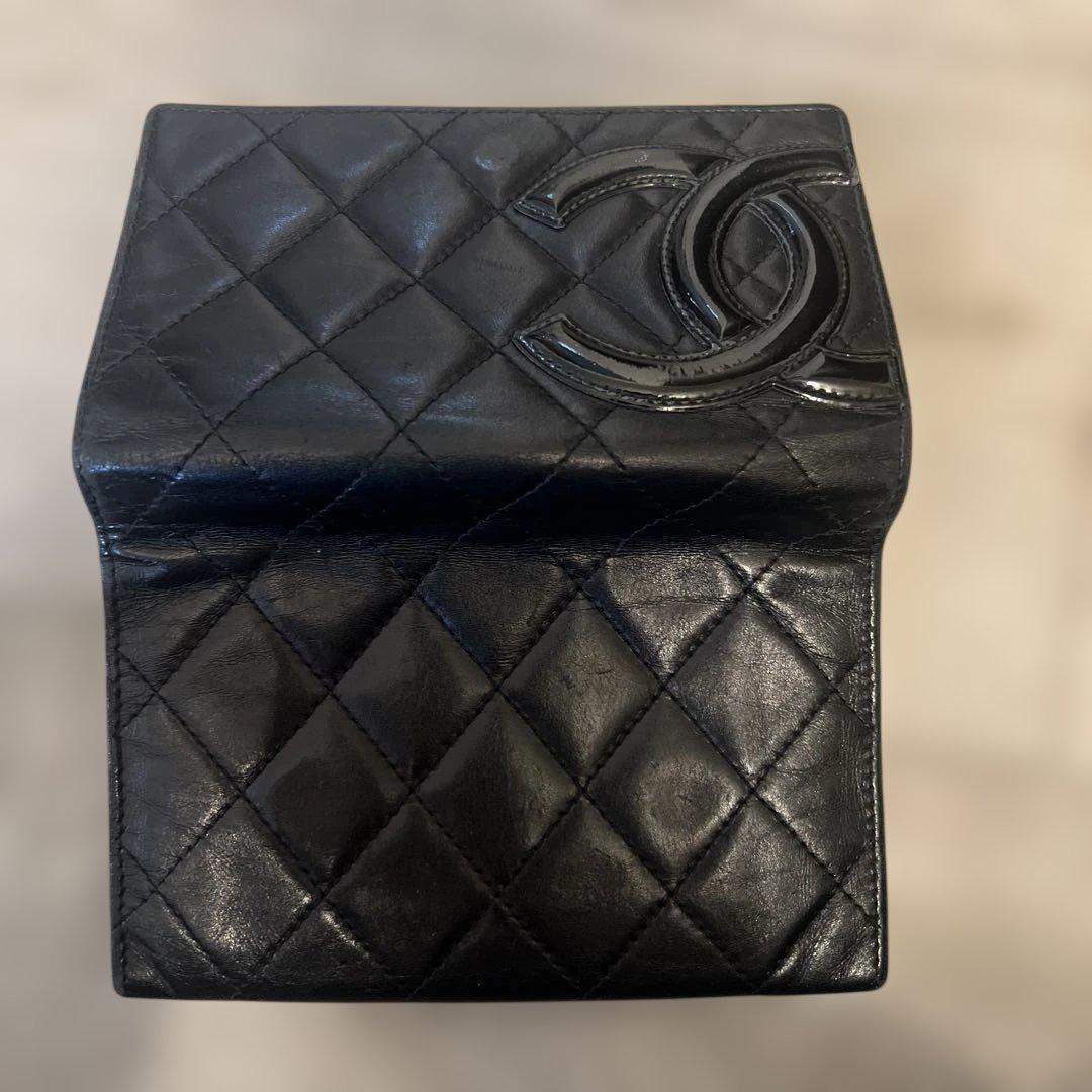 CHANEL シャネル カンボンライン レザー 二つ折り財布 コンパクト財布