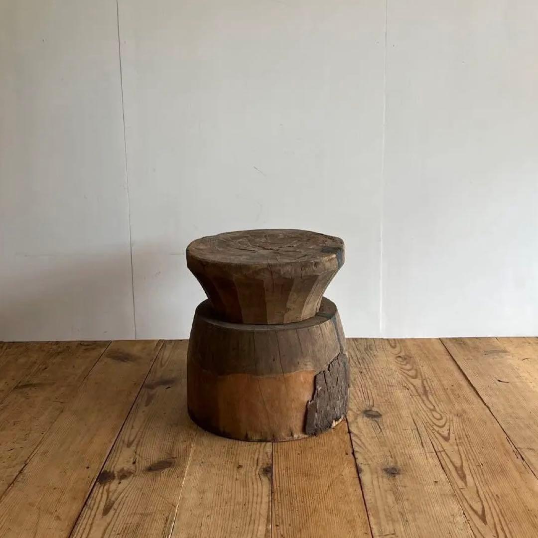 アンティーク ローテーブル 椅子 欅 臼 プリミティブ 無塗装 送料込