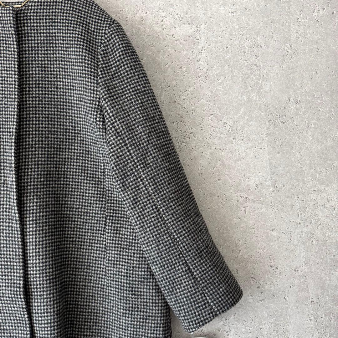 24AW✨CELFORD ノーカラーコート カシミヤ　チェック　38 タグ付き