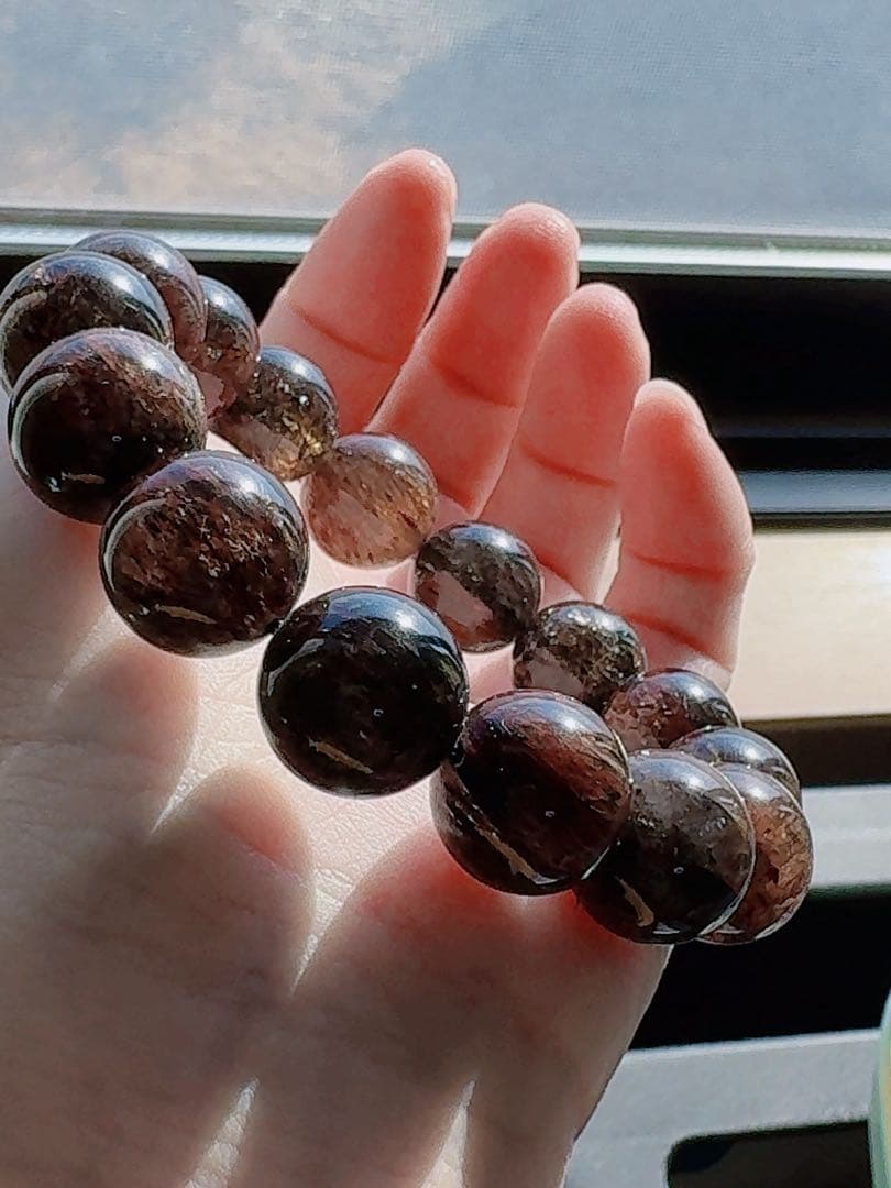 R2-01812天然無処理 本水晶保証 天然黒金超七　スーパーセブンブレスレット