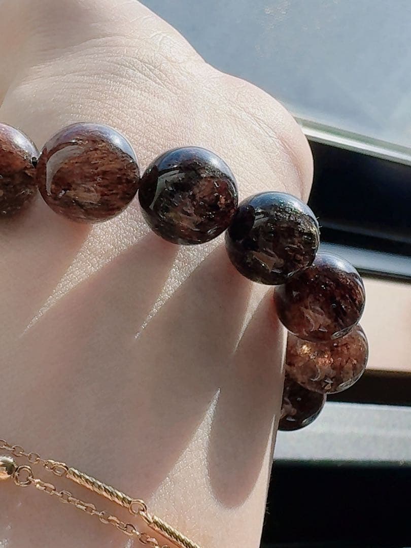 R2-01812天然無処理 本水晶保証 天然黒金超七　スーパーセブンブレスレット