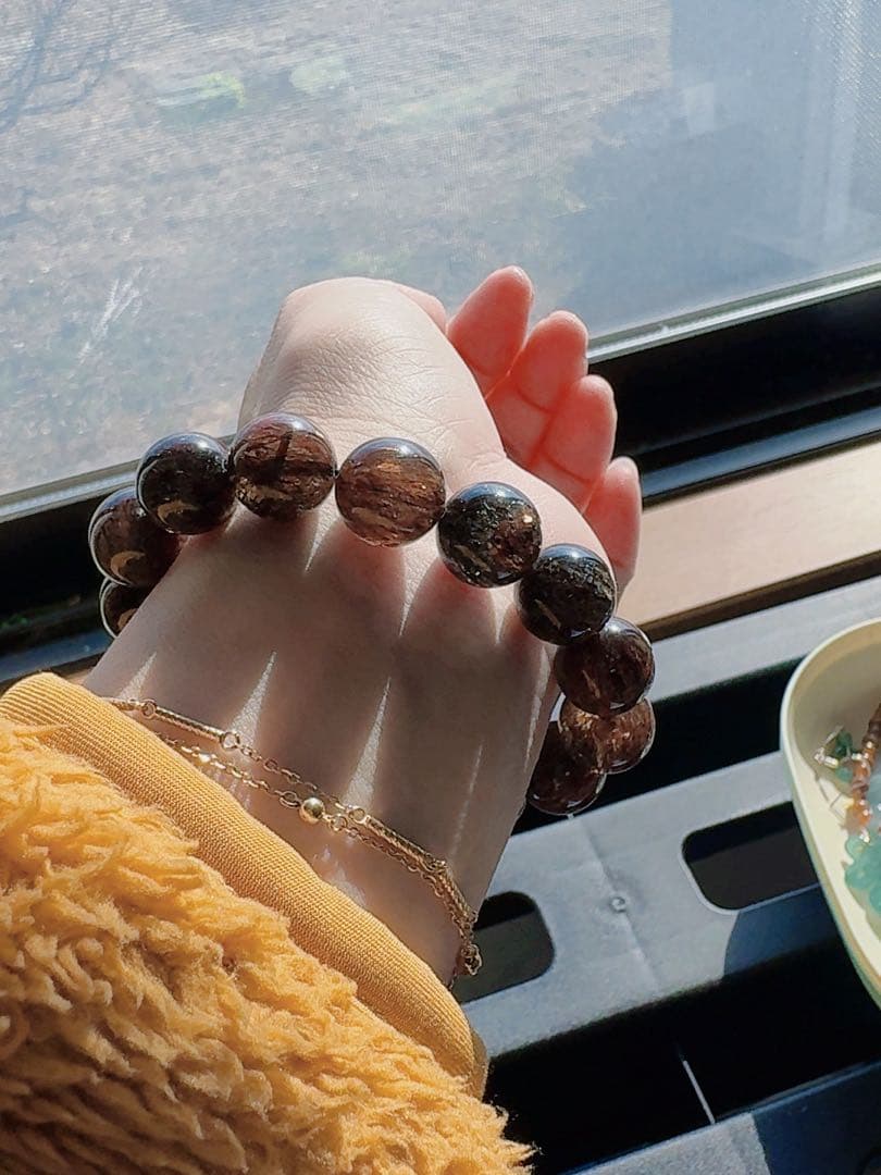 R2-01812天然無処理 本水晶保証 天然黒金超七　スーパーセブンブレスレット