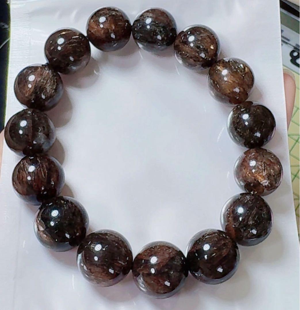 R2-01812天然無処理 本水晶保証 天然黒金超七　スーパーセブンブレスレット