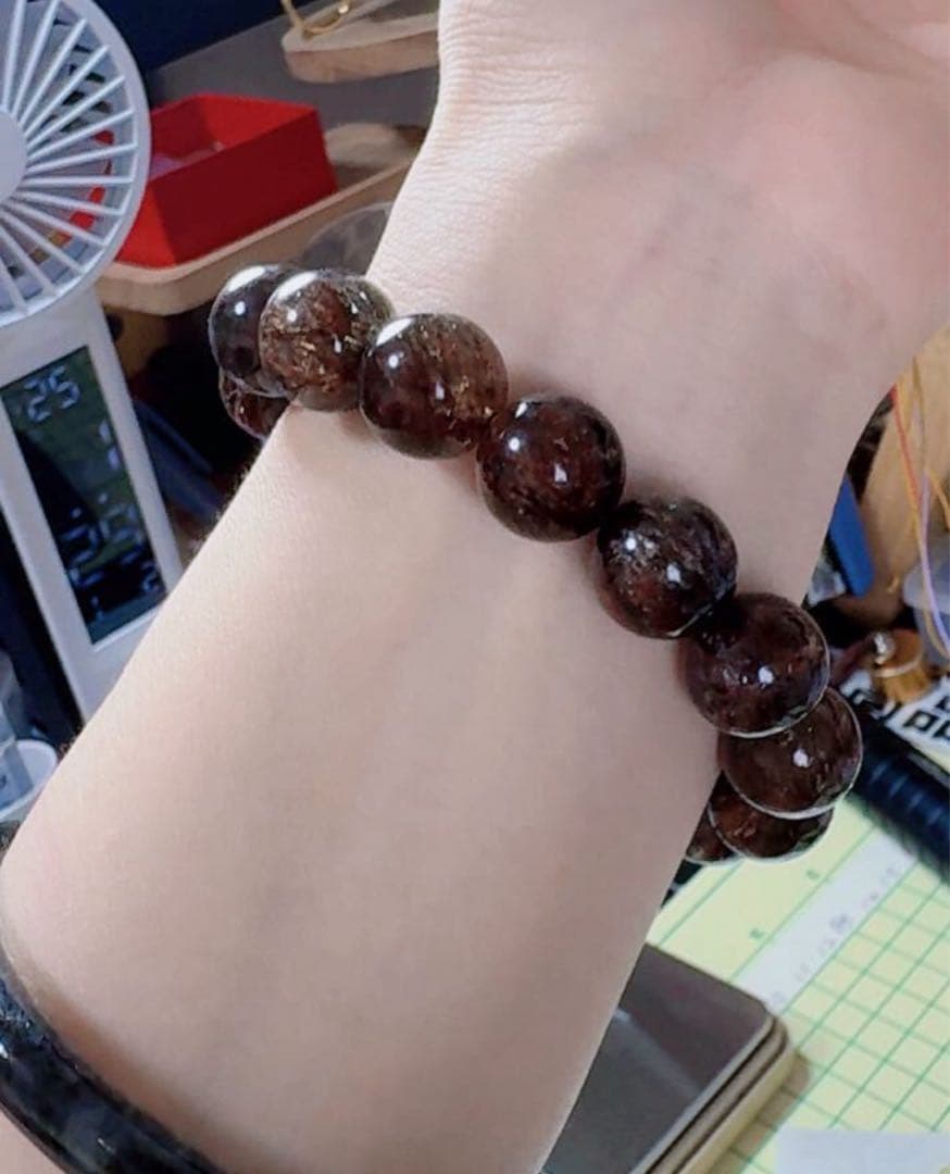 R2-01812天然無処理 本水晶保証 天然黒金超七　スーパーセブンブレスレット