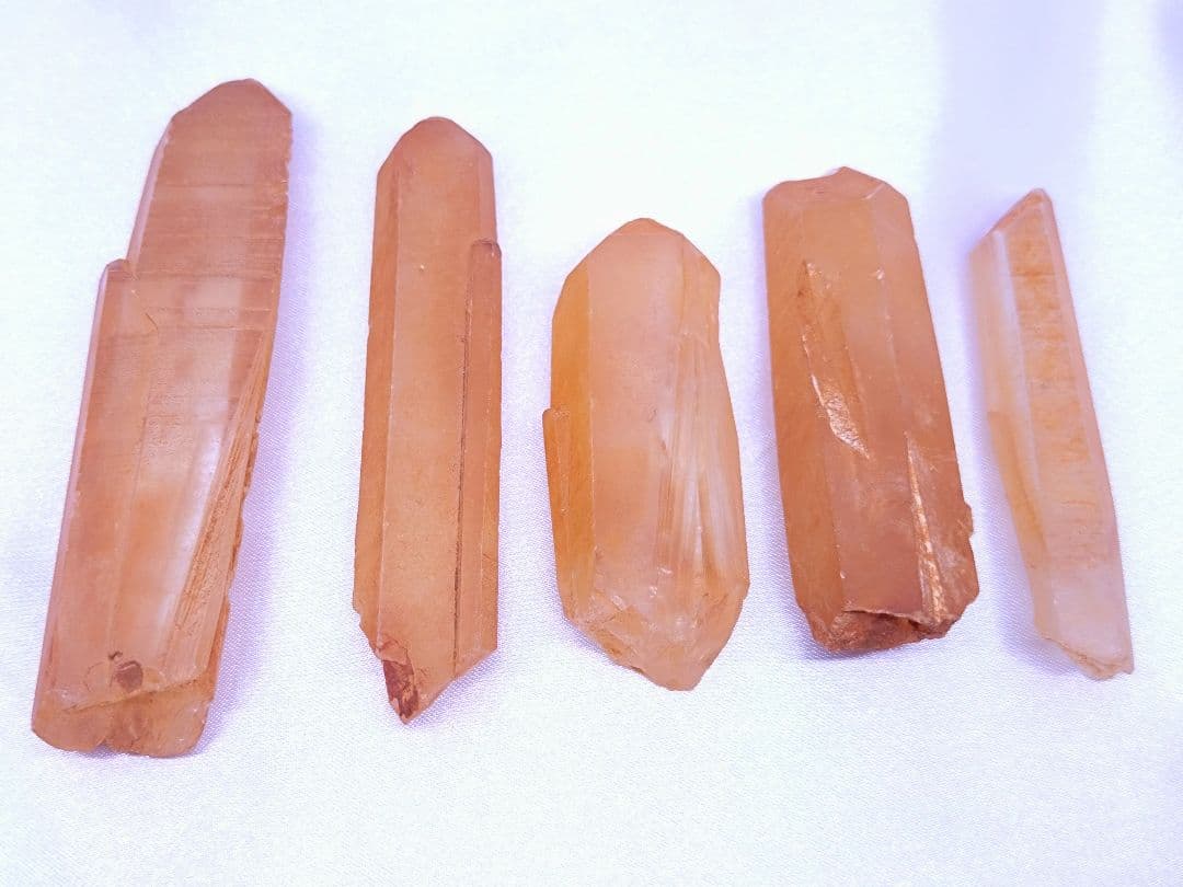 タンジェリン クォーツ　ポイント　原石　5本セット　ブラジル産　血液　健康　活力