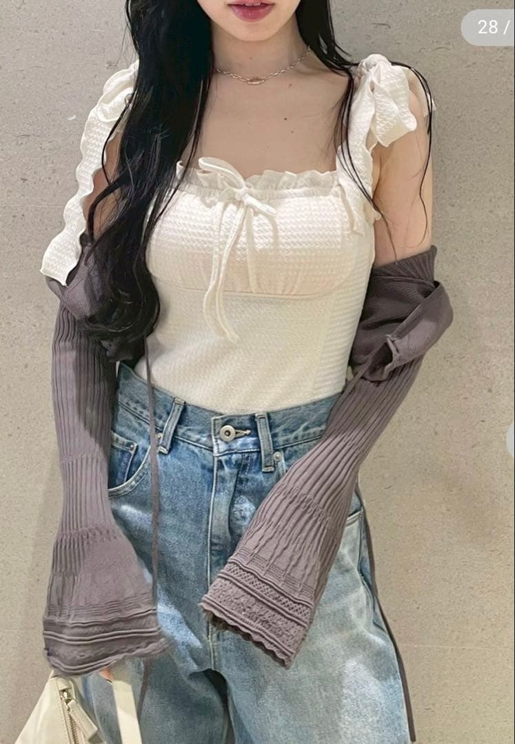 ショルダーリボンスウィムウェア　ホワイト