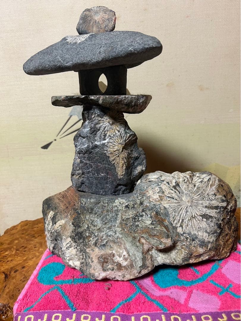 菊花石　灯篭　鑑賞石