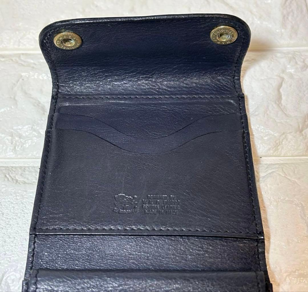 イルビゾンテ　三つ折り財布　ミニウォレット　シボ革　レザー　ネイビー