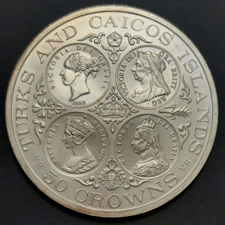 タークス・カイコス諸島 エリザベス二世 50クラウン銀貨 1976年