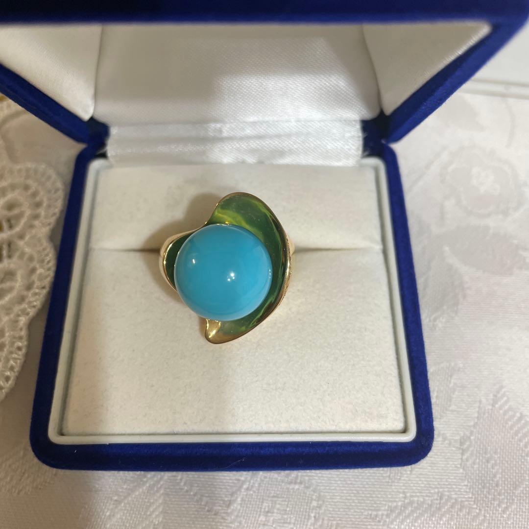 トルコ石　k18 ダイヤリング　大