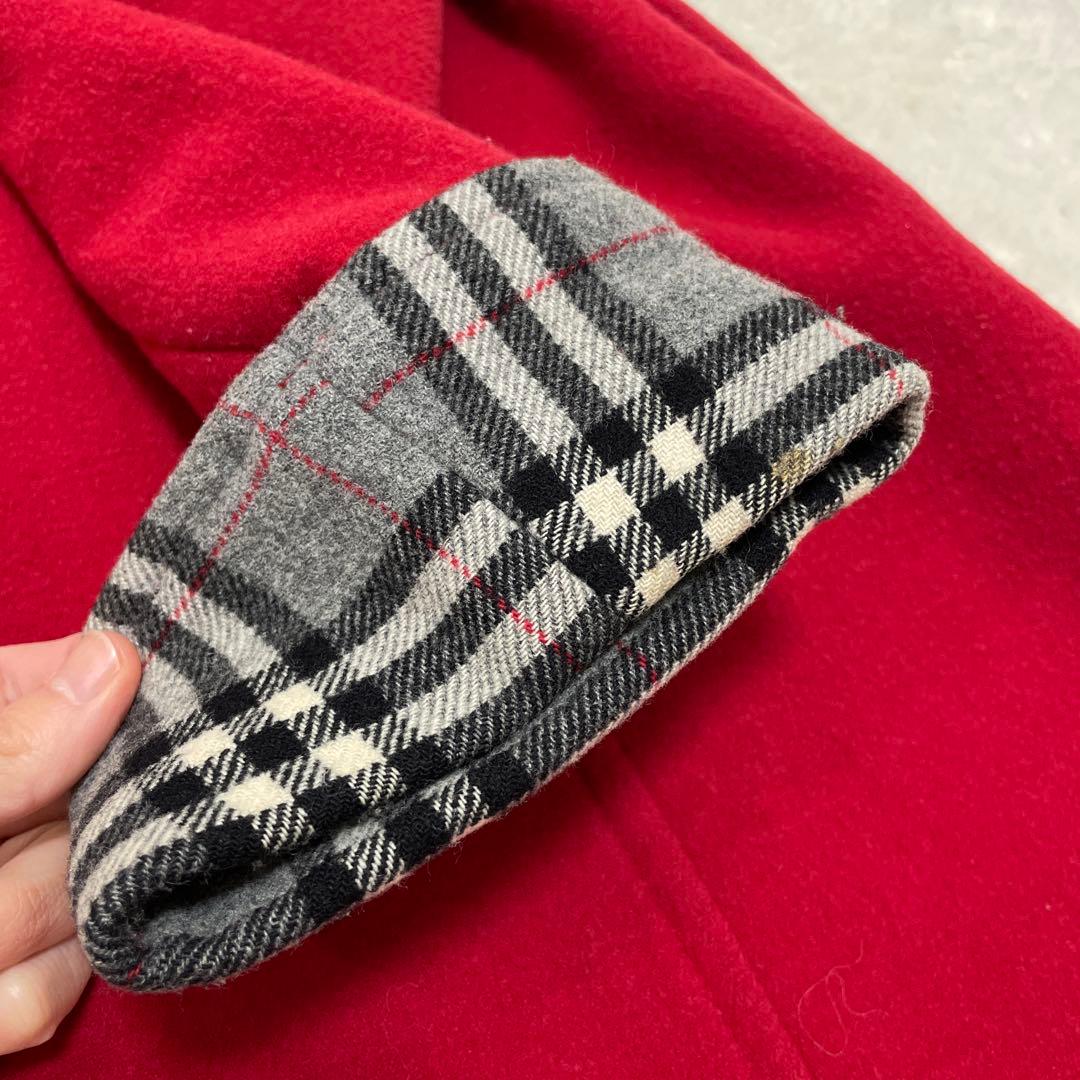 【美品】バーバリーブルーレーベル ノバチェック ダッフルコート レッド グレー