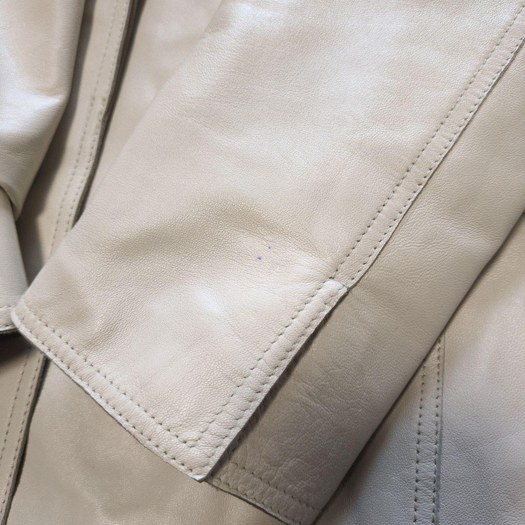 バルマン　ラムレザー　バイカラーコート　アイボリー×ブラウン　本革　羊革