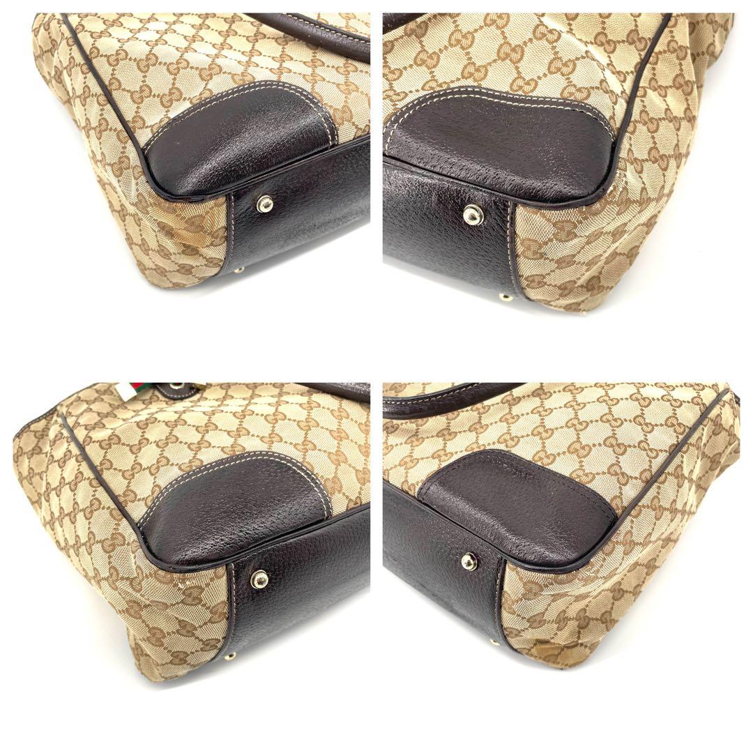 グッチ✨GGキャンバス レザー トートバッグ A4収納可 シェリーライン ハンド