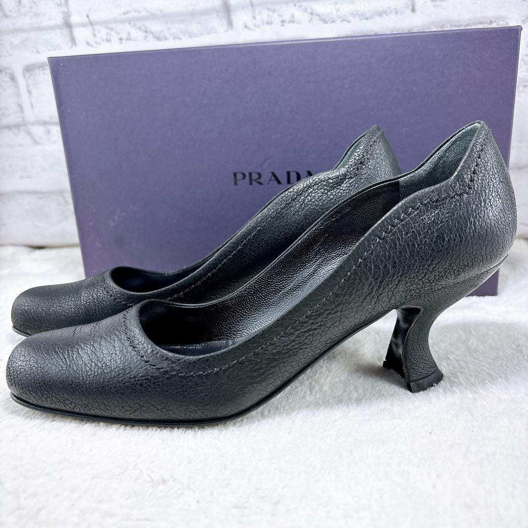 美品✨PRADA　プラダ　レザー　ブラック　23.5㎝