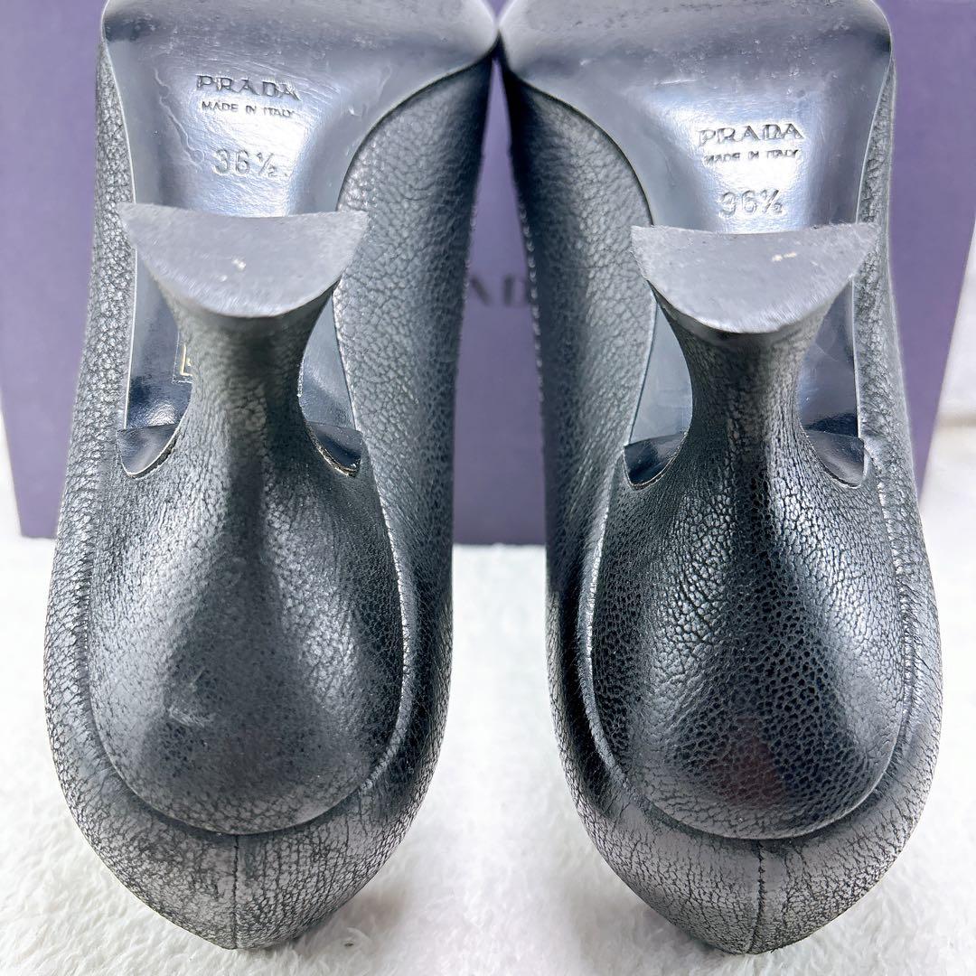 美品✨PRADA　プラダ　レザー　ブラック　23.5㎝